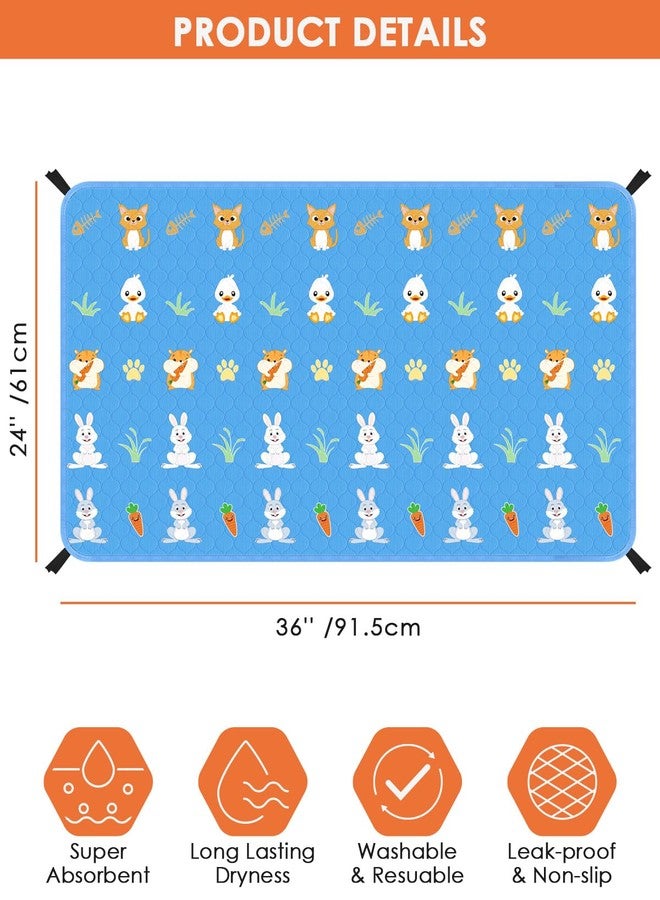 Bissap 2 Packs Guinea Pig Cage Liners, 36''X24'' Washable Guinea Pig Pee Pads Non Slip Reusable Fast and Super Absorbent Bedding for Small Animals Rabbit Hamster Chinchillas Rat - Blue - Image 2